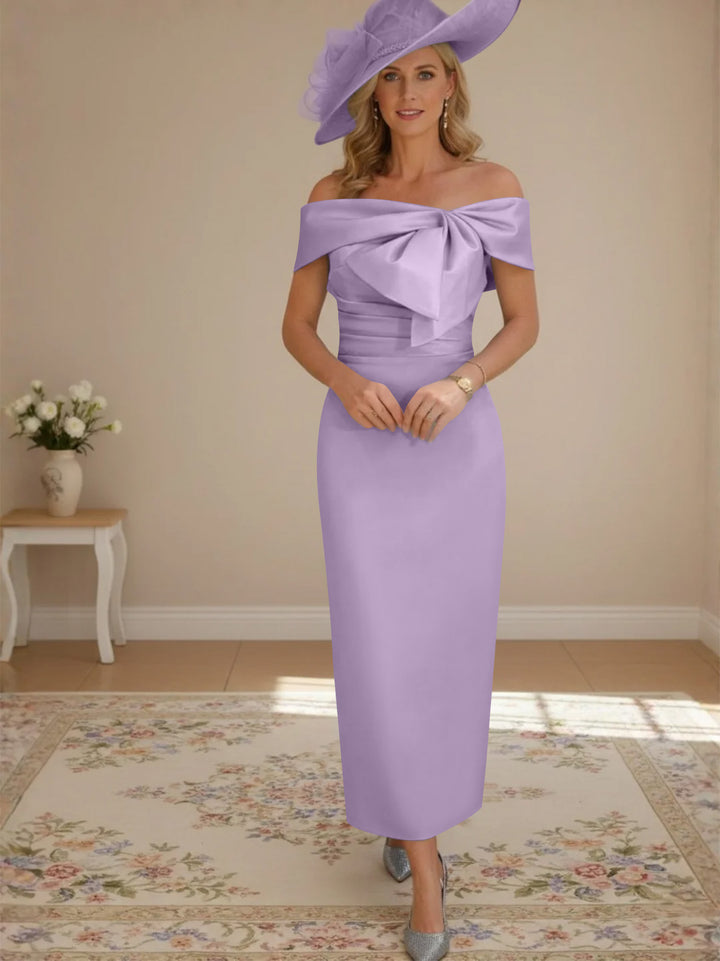 Robes de mère de la mariée, longueur de la cheville,hors de l'épaule, gaine/colonne, avec nœud papillon