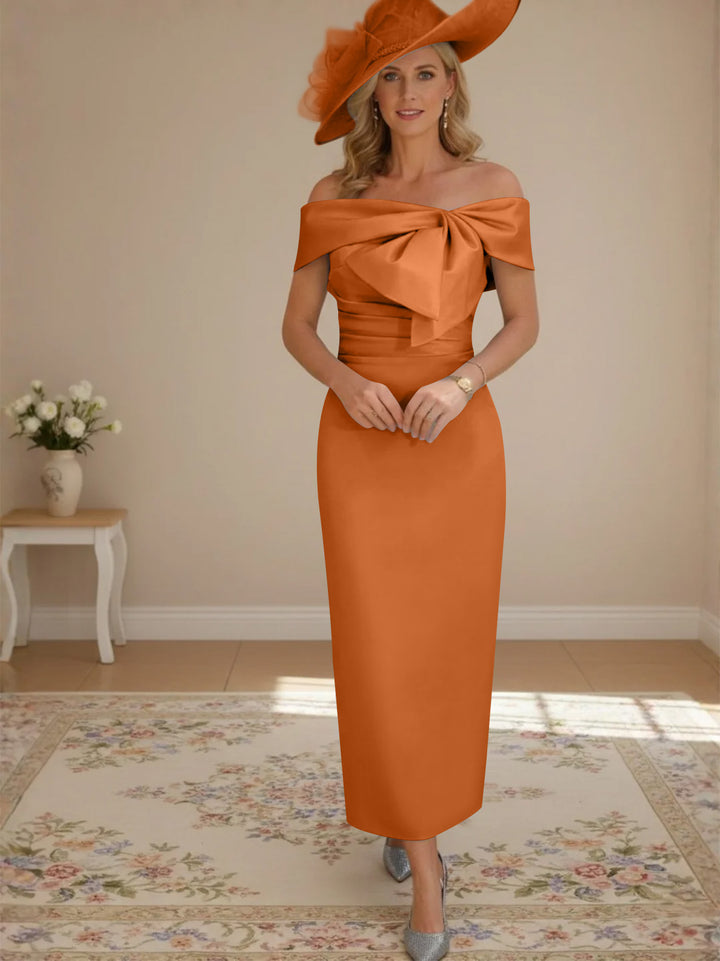 Robes de mère de la mariée, longueur de la cheville,hors de l'épaule, gaine/colonne, avec nœud papillon