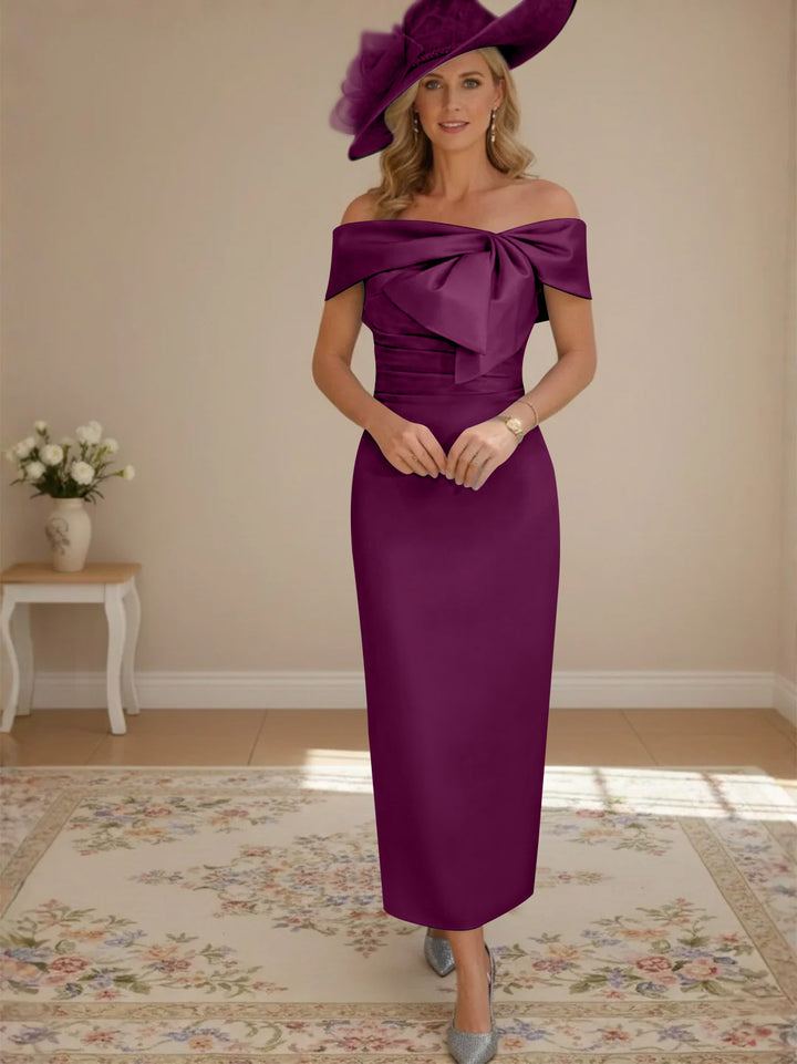 Robes de mère de la mariée, longueur de la cheville,hors de l'épaule, gaine/colonne, avec nœud papillon
