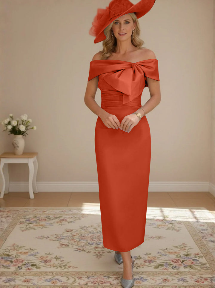 Robes de mère de la mariée, longueur de la cheville,hors de l'épaule, gaine/colonne, avec nœud papillon