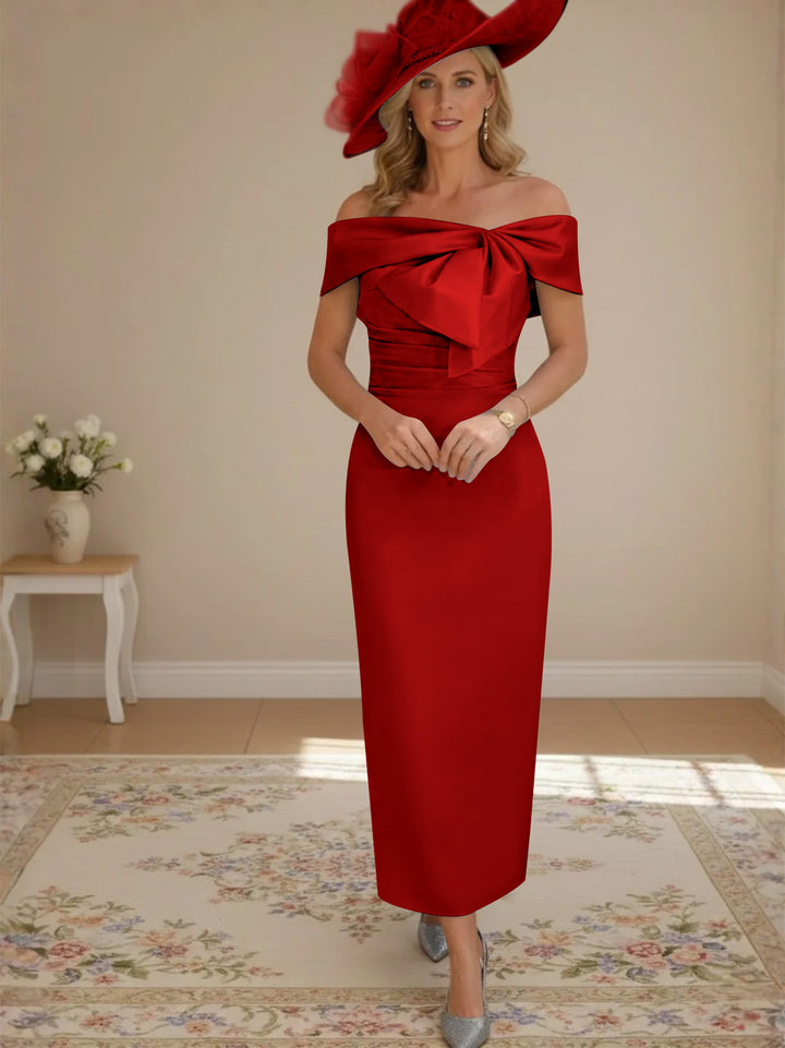 Robes de mère de la mariée, longueur de la cheville,hors de l'épaule, gaine/colonne, avec nœud papillon