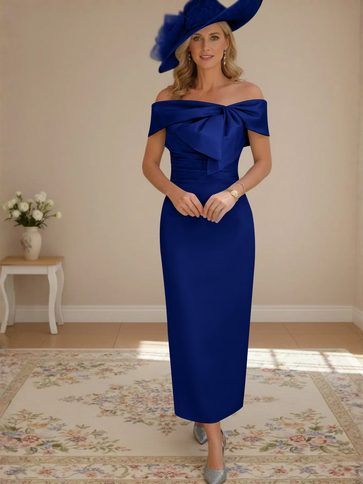 Robes de mère de la mariée, longueur de la cheville,hors de l'épaule, gaine/colonne, avec nœud papillon