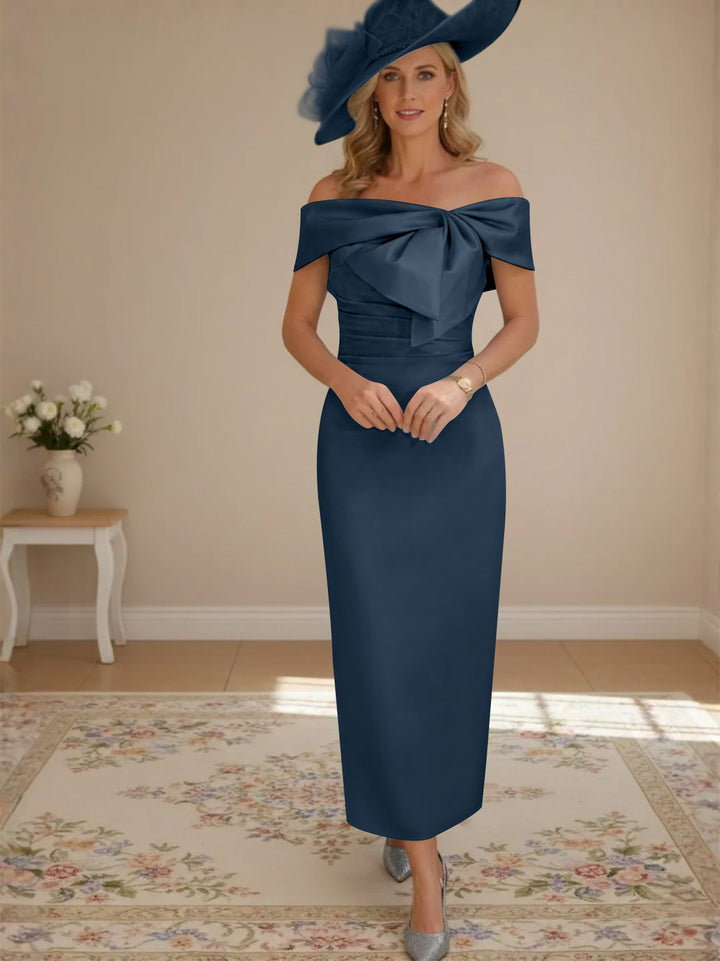 Robes de mère de la mariée, longueur de la cheville,hors de l'épaule, gaine/colonne, avec nœud papillon