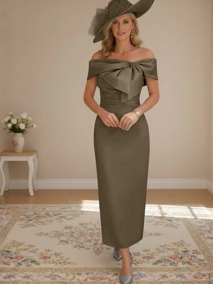 Robes de mère de la mariée, longueur de la cheville,hors de l'épaule, gaine/colonne, avec nœud papillon