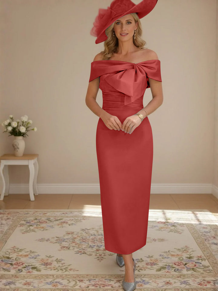 Robes de mère de la mariée, longueur de la cheville,hors de l'épaule, gaine/colonne, avec nœud papillon