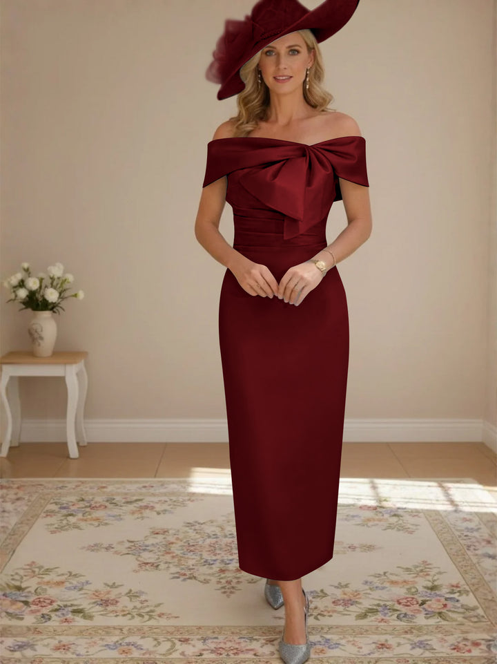 Robes de mère de la mariée, longueur de la cheville,hors de l'épaule, gaine/colonne, avec nœud papillon