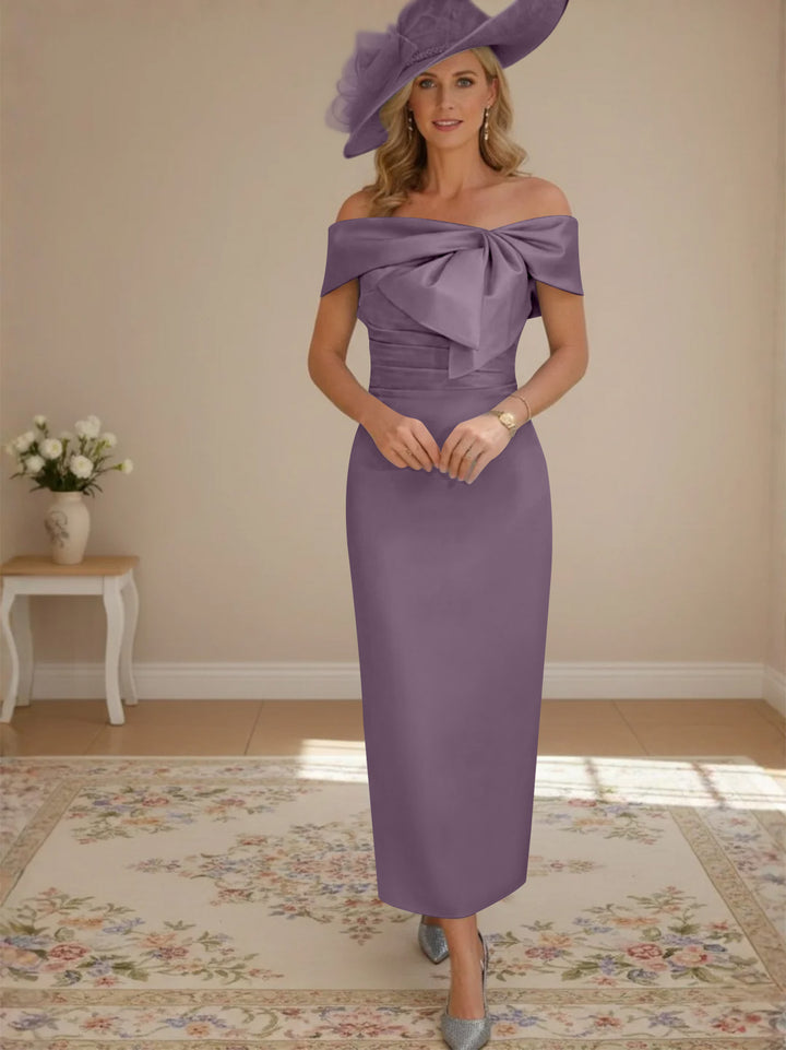 Robes de mère de la mariée, longueur de la cheville,hors de l'épaule, gaine/colonne, avec nœud papillon