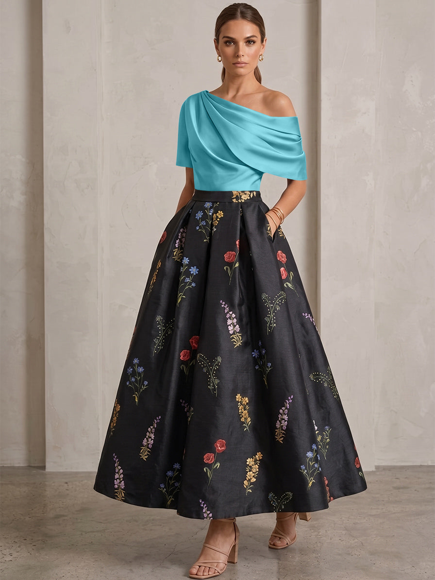 Robe Ligne A/Princesse, Une Épaule, pour mère de la mariée, longueur de la Cheville, Sans Courtes