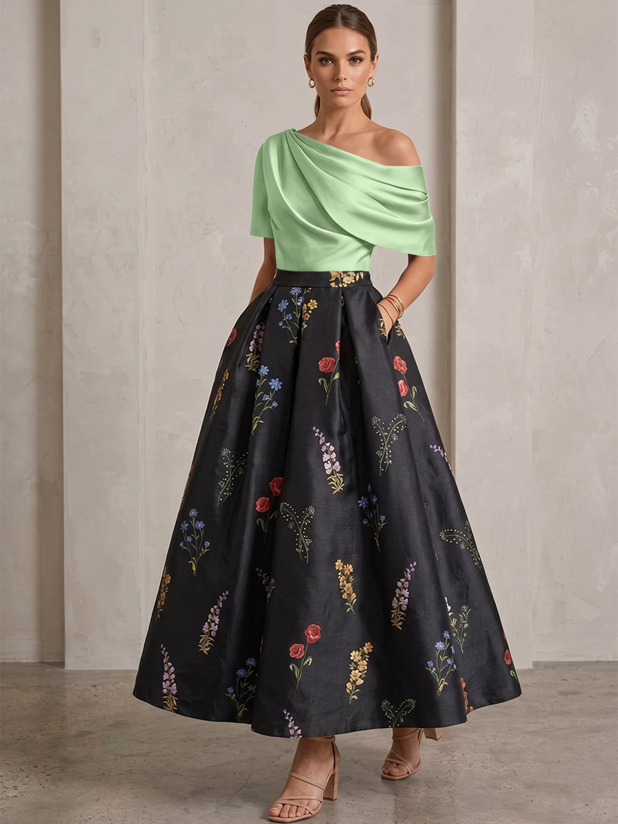 Robe Ligne A/Princesse, Une Épaule, pour mère de la mariée, longueur de la Cheville, Sans Courtes