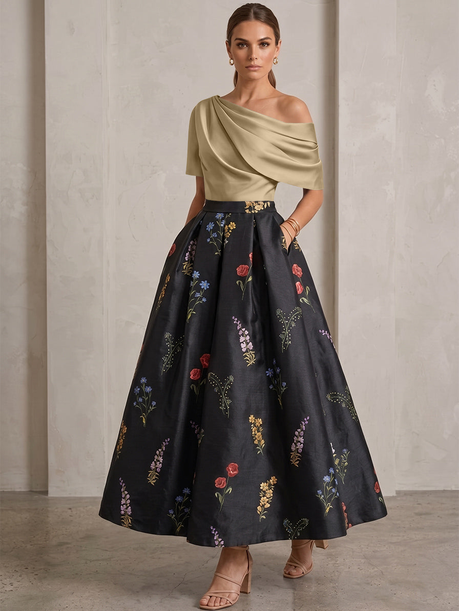 Robe Ligne A/Princesse, Une Épaule, pour mère de la mariée, longueur de la Cheville, Sans Courtes