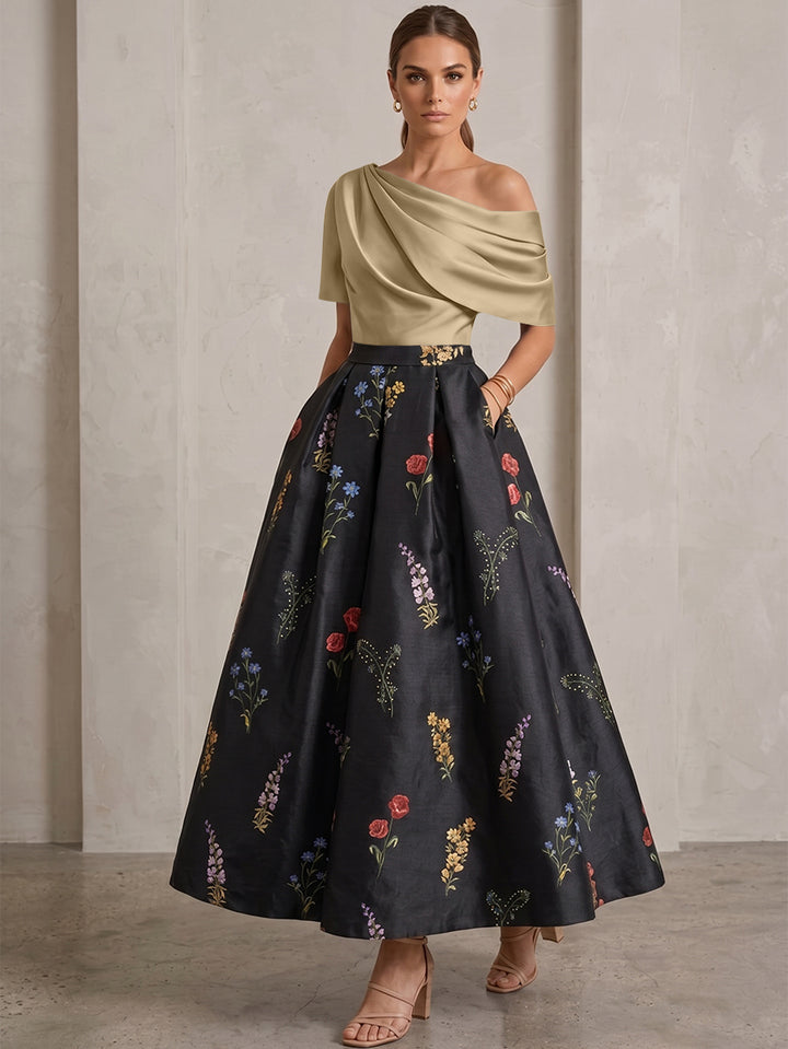 Robe Ligne A/Princesse, Une Épaule, pour mère de la mariée, longueur de la Cheville, Sans Courtes