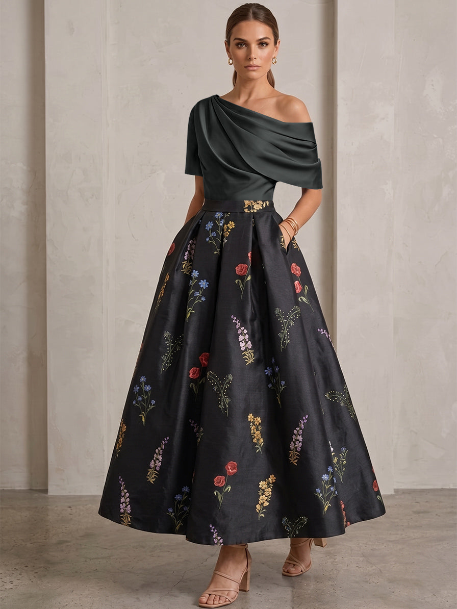 Robe Ligne A/Princesse, Une Épaule, pour mère de la mariée, longueur de la Cheville, Sans Courtes