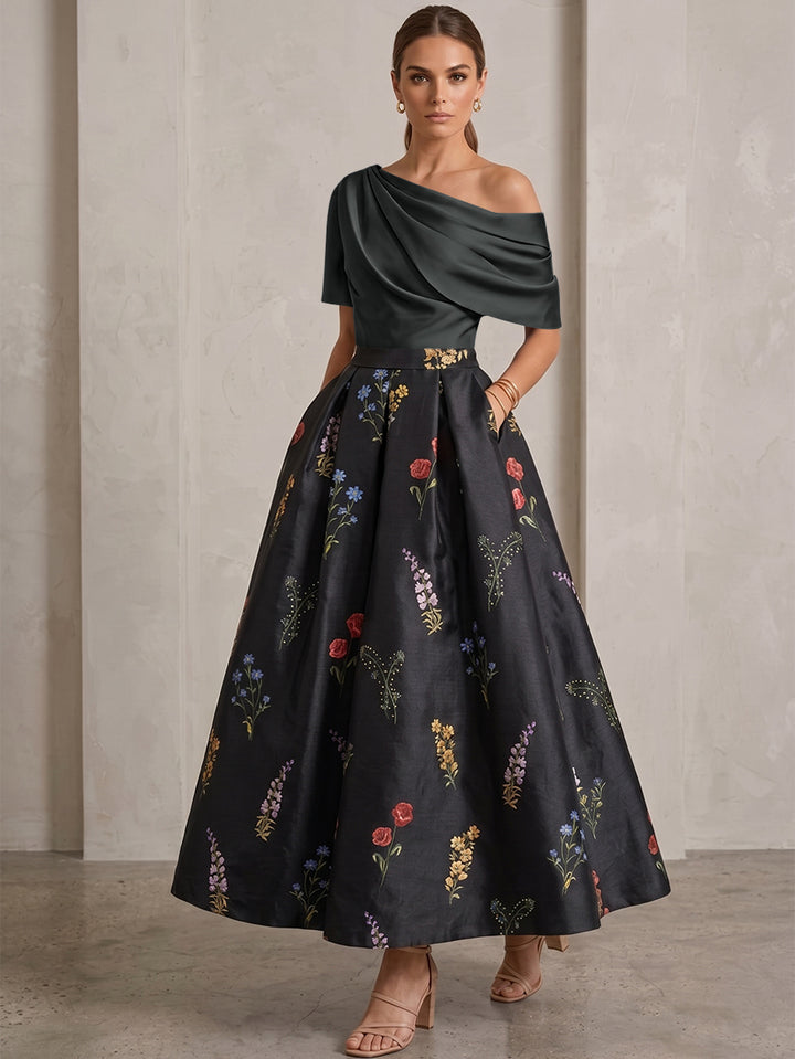 Robe Ligne A/Princesse, Une Épaule, pour mère de la mariée, longueur de la Cheville, Sans Courtes