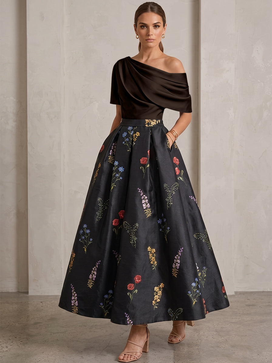 Robe Ligne A/Princesse, Une Épaule, pour mère de la mariée, longueur de la Cheville, Sans Courtes