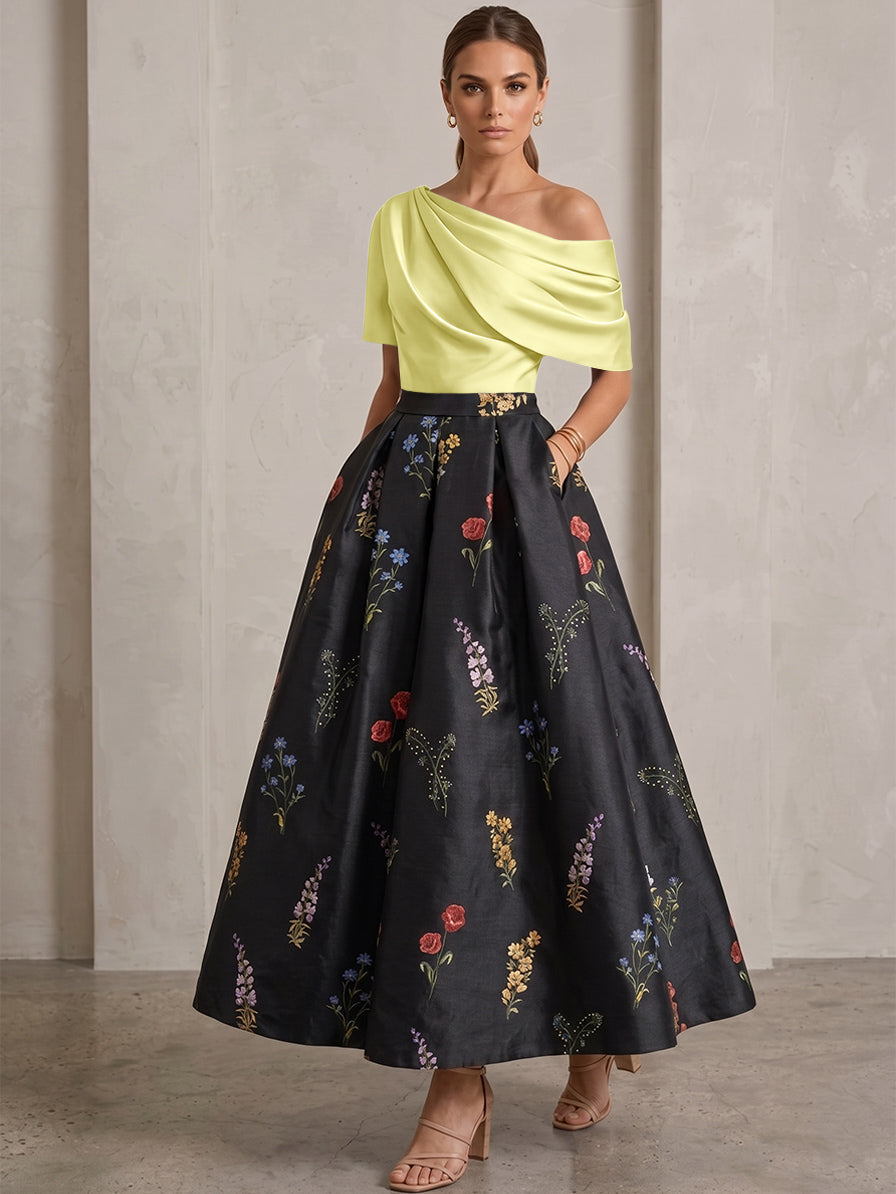 Robe Ligne A/Princesse, Une Épaule, pour mère de la mariée, longueur de la Cheville, Sans Courtes