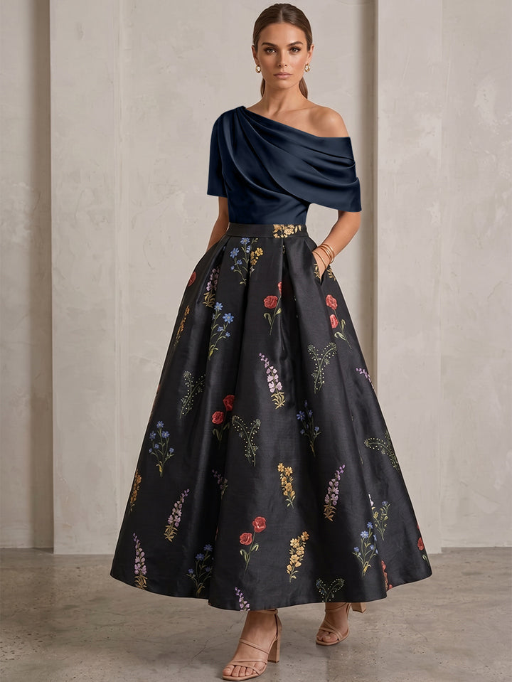 Robe Ligne A/Princesse, Une Épaule, pour mère de la mariée, longueur de la Cheville, Sans Courtes