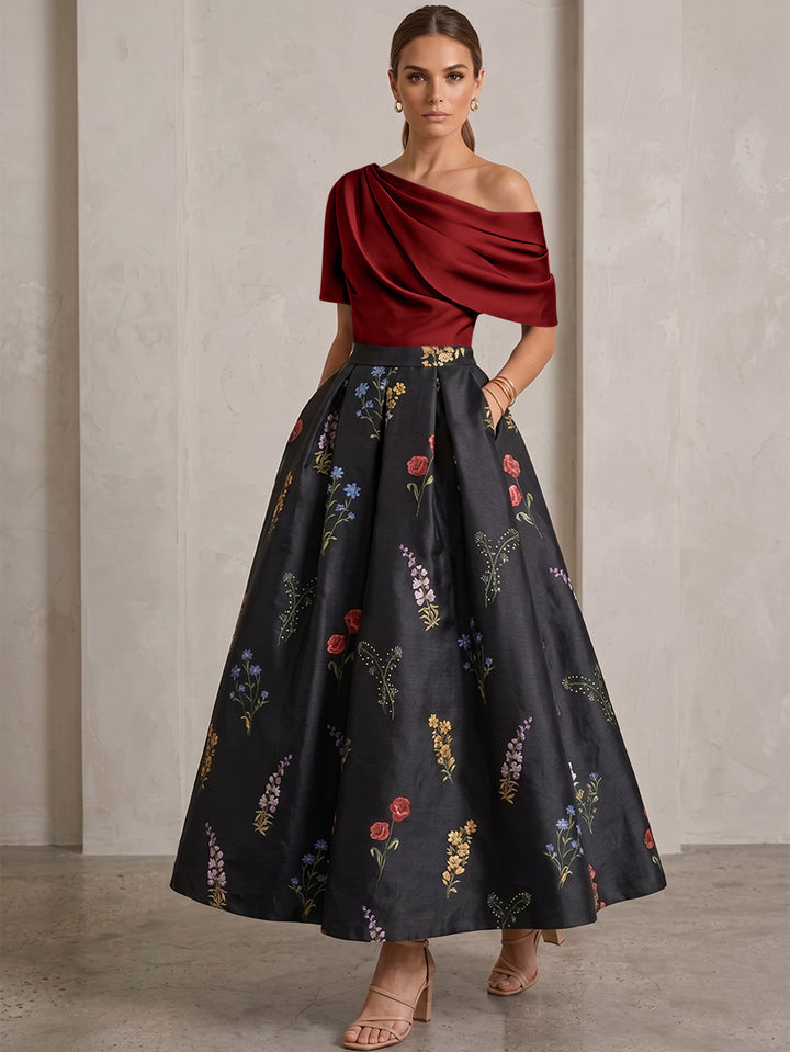 Robe Ligne A/Princesse, Une Épaule, pour mère de la mariée, longueur de la Cheville, Sans Courtes