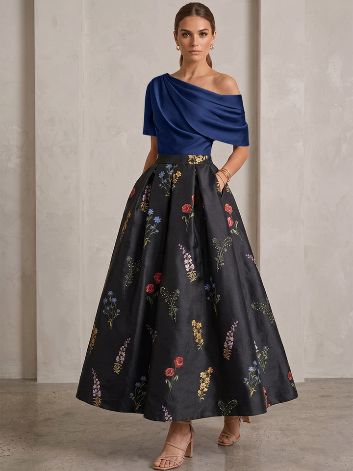 Robe Ligne A/Princesse, Une Épaule, pour mère de la mariée, longueur de la Cheville, Sans Courtes
