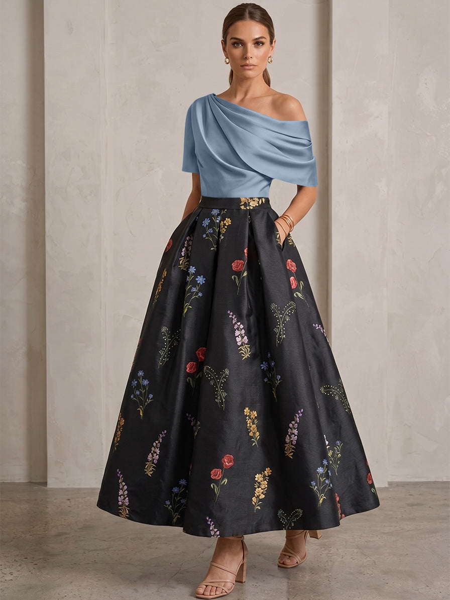 Robe Ligne A/Princesse, Une Épaule, pour mère de la mariée, longueur de la Cheville, Sans Courtes