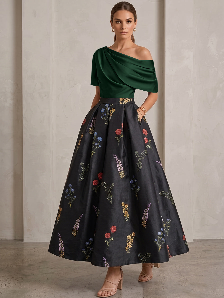 Robe Ligne A/Princesse, Une Épaule, pour mère de la mariée, longueur de la Cheville, Sans Courtes