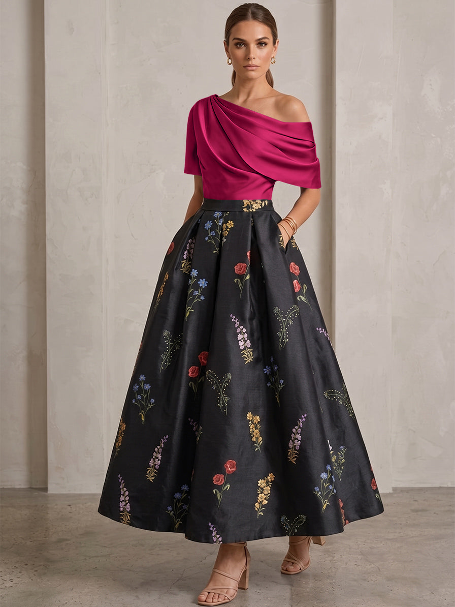 Robe Ligne A/Princesse, Une Épaule, pour mère de la mariée, longueur de la Cheville, Sans Courtes