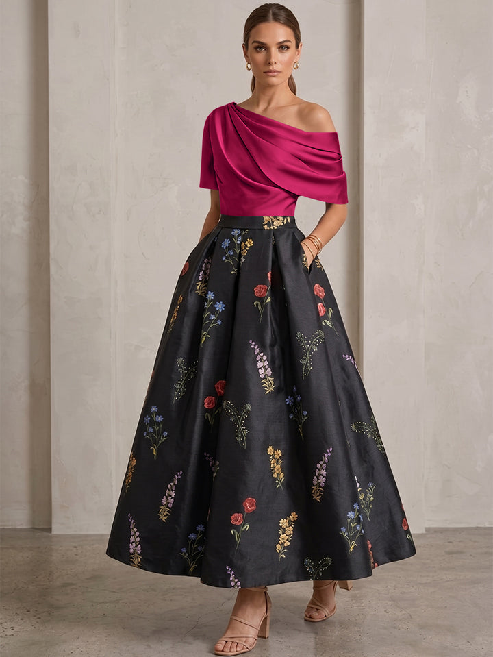 Robe Ligne A/Princesse, Une Épaule, pour mère de la mariée, longueur de la Cheville, Sans Courtes