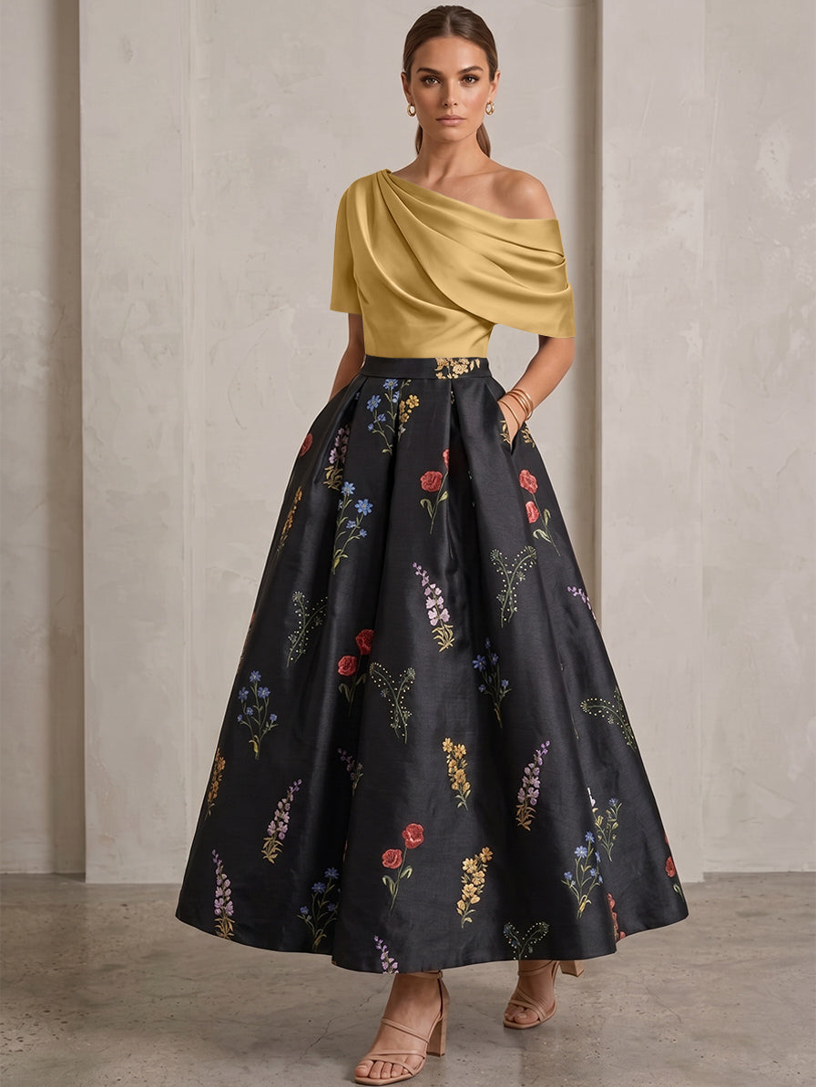 Robe Ligne A/Princesse, Une Épaule, pour mère de la mariée, longueur de la Cheville, Sans Courtes