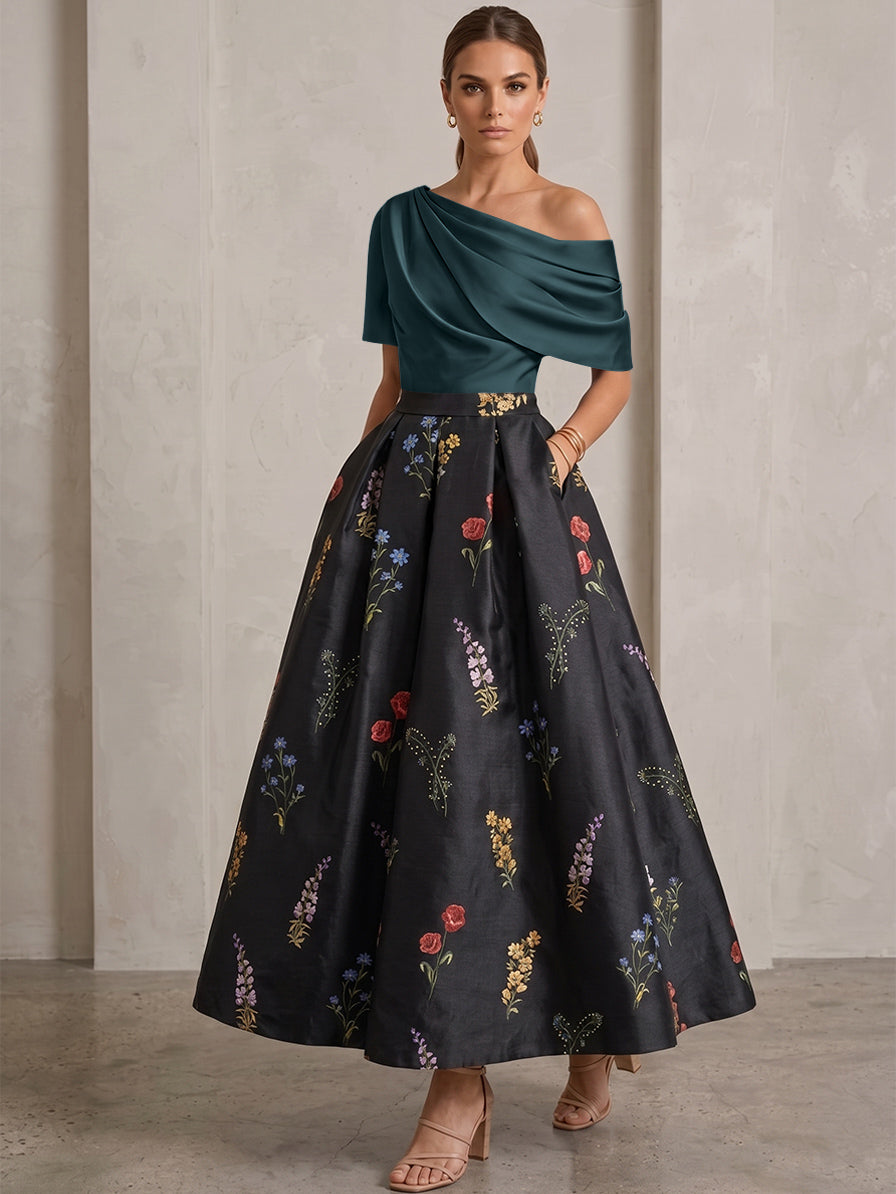 Robe Ligne A/Princesse, Une Épaule, pour mère de la mariée, longueur de la Cheville, Sans Courtes
