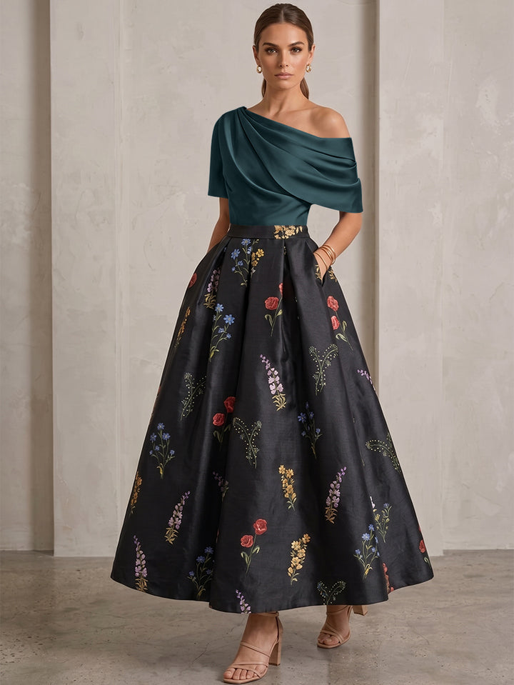 Robe Ligne A/Princesse, Une Épaule, pour mère de la mariée, longueur de la Cheville, Sans Courtes