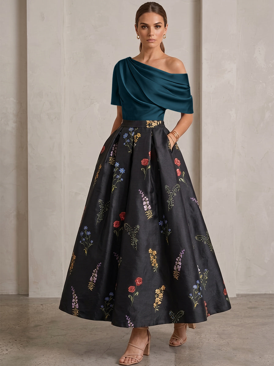 Robe Ligne A/Princesse, Une Épaule, pour mère de la mariée, longueur de la Cheville, Sans Courtes