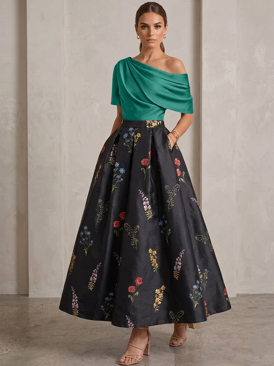 Robe Ligne A/Princesse, Une Épaule, pour mère de la mariée, longueur de la Cheville, Sans Courtes