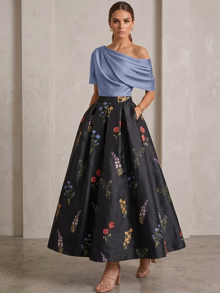 Robe Ligne A/Princesse, Une Épaule, pour mère de la mariée, longueur de la Cheville, Sans Courtes