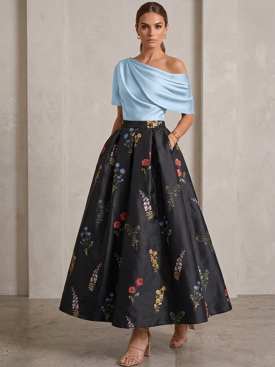 Robe Ligne A/Princesse, Une Épaule, pour mère de la mariée, longueur de la Cheville, Sans Courtes
