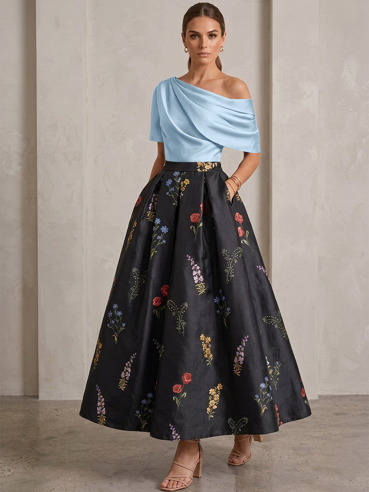 Robe Ligne A/Princesse, Une Épaule, pour mère de la mariée, longueur de la Cheville, Sans Courtes