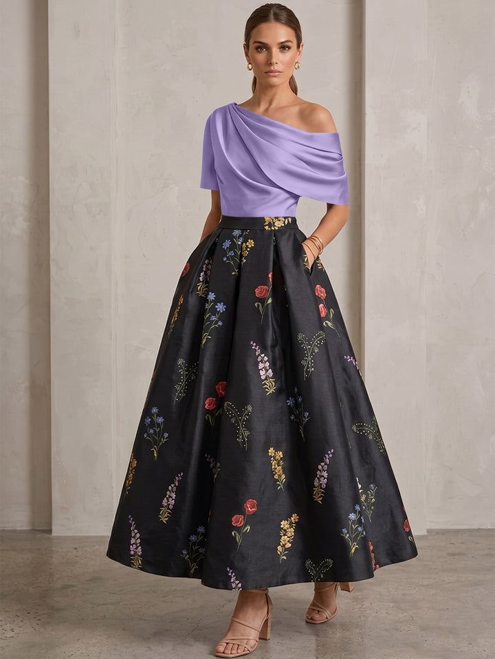 Robe Ligne A/Princesse, Une Épaule, pour mère de la mariée, longueur de la Cheville, Sans Courtes