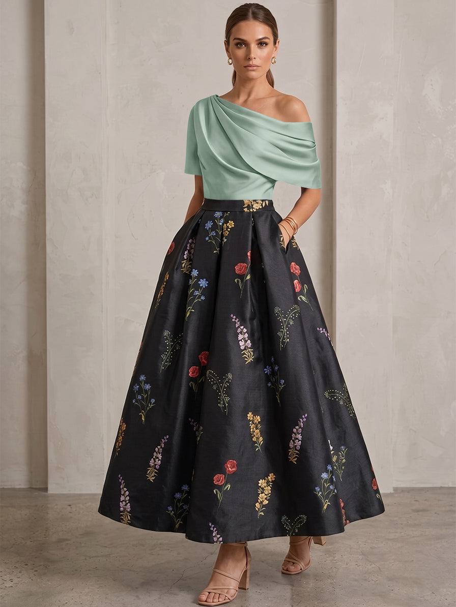 Robe Ligne A/Princesse, Une Épaule, pour mère de la mariée, longueur de la Cheville, Sans Courtes