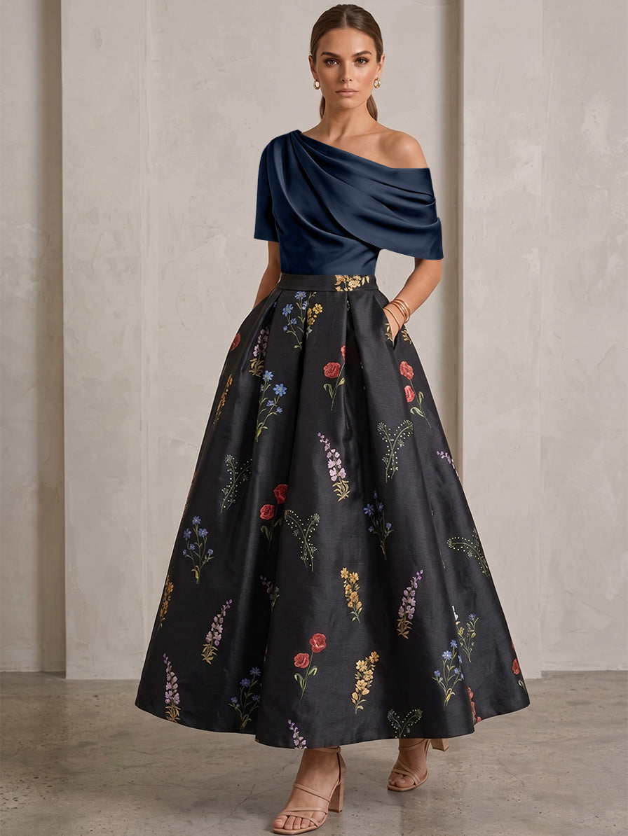 Robe Ligne A/Princesse, Une Épaule, pour mère de la mariée, longueur de la Cheville, Sans Courtes