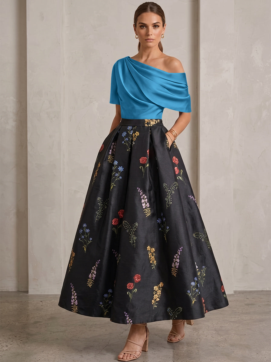 Robe Ligne A/Princesse, Une Épaule, pour mère de la mariée, longueur de la Cheville, Sans Courtes
