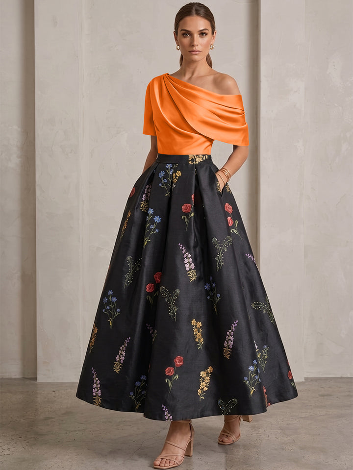 Robe Ligne A/Princesse, Une Épaule, pour mère de la mariée, longueur de la Cheville, Sans Courtes