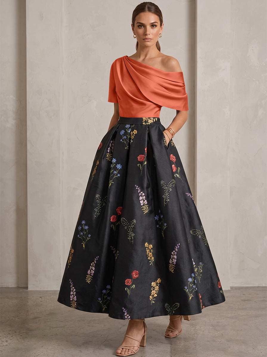 Robe Ligne A/Princesse, Une Épaule, pour mère de la mariée, longueur de la Cheville, Sans Courtes