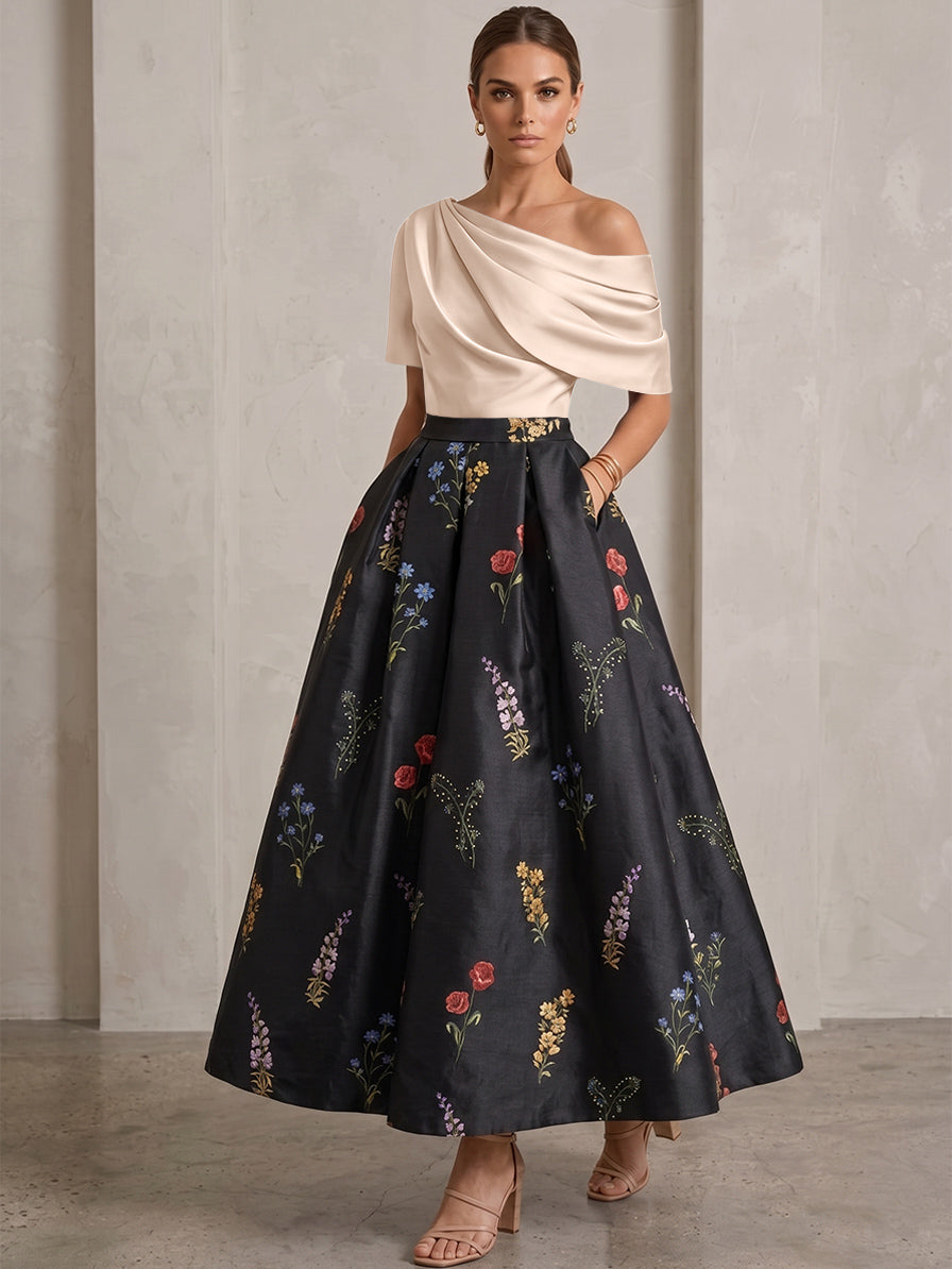 Robe Ligne A/Princesse, Une Épaule, pour mère de la mariée, longueur de la Cheville, Sans Courtes