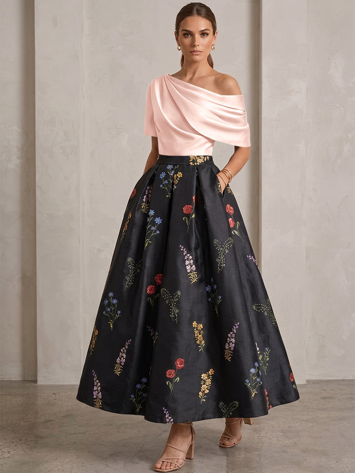 Robe Ligne A/Princesse, Une Épaule, pour mère de la mariée, longueur de la Cheville, Sans Courtes