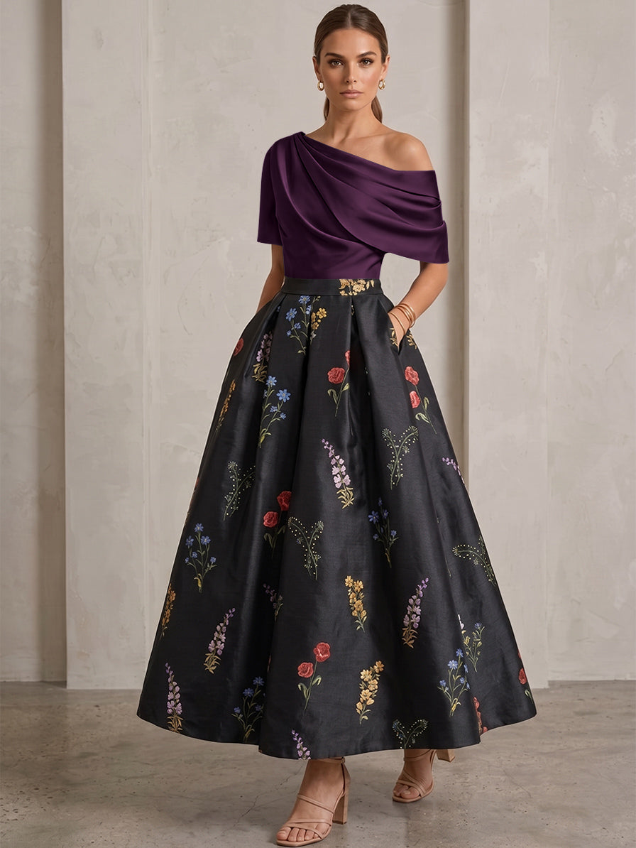 Robe Ligne A/Princesse, Une Épaule, pour mère de la mariée, longueur de la Cheville, Sans Courtes