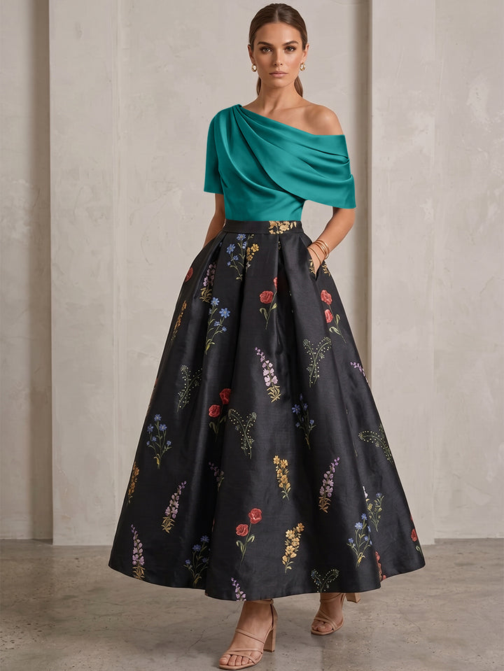 Robe Ligne A/Princesse, Une Épaule, pour mère de la mariée, longueur de la Cheville, Sans Courtes