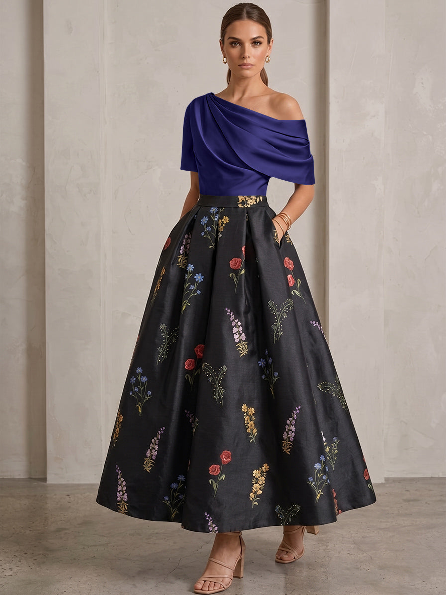 Robe Ligne A/Princesse, Une Épaule, pour mère de la mariée, longueur de la Cheville, Sans Courtes