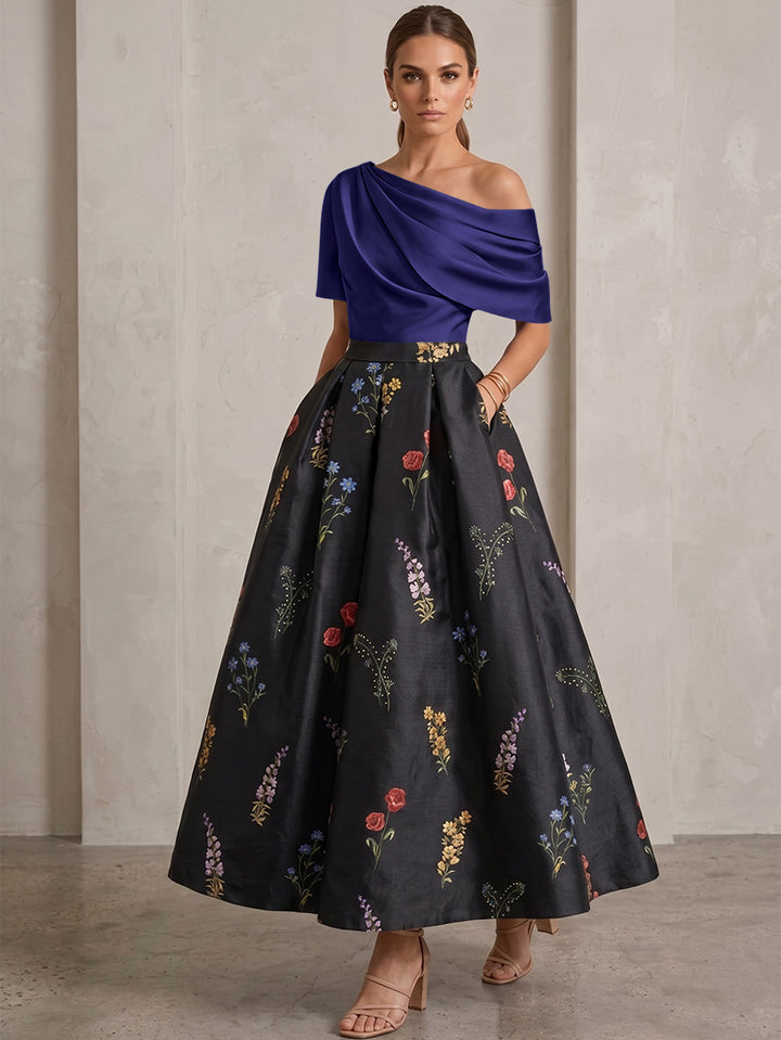 Robe Ligne A/Princesse, Une Épaule, pour mère de la mariée, longueur de la Cheville, Sans Courtes