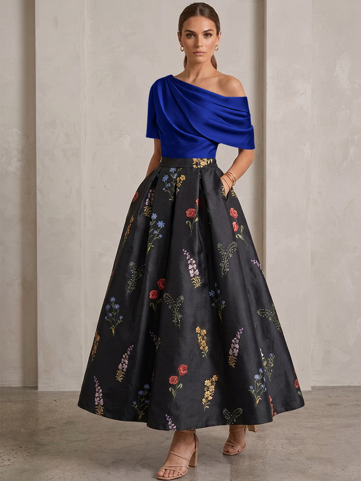 Robe Ligne A/Princesse, Une Épaule, pour mère de la mariée, longueur de la Cheville, Sans Courtes