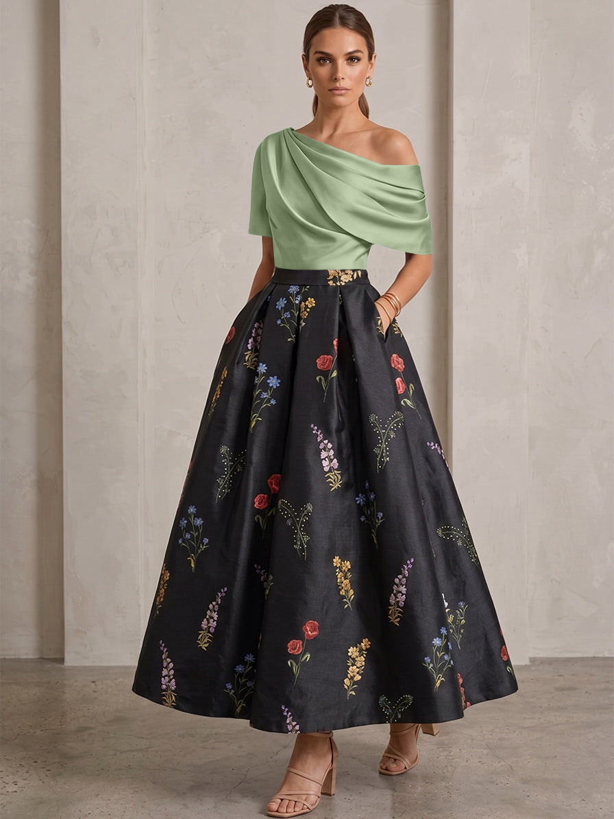 Robe Ligne A/Princesse, Une Épaule, pour mère de la mariée, longueur de la Cheville, Sans Courtes