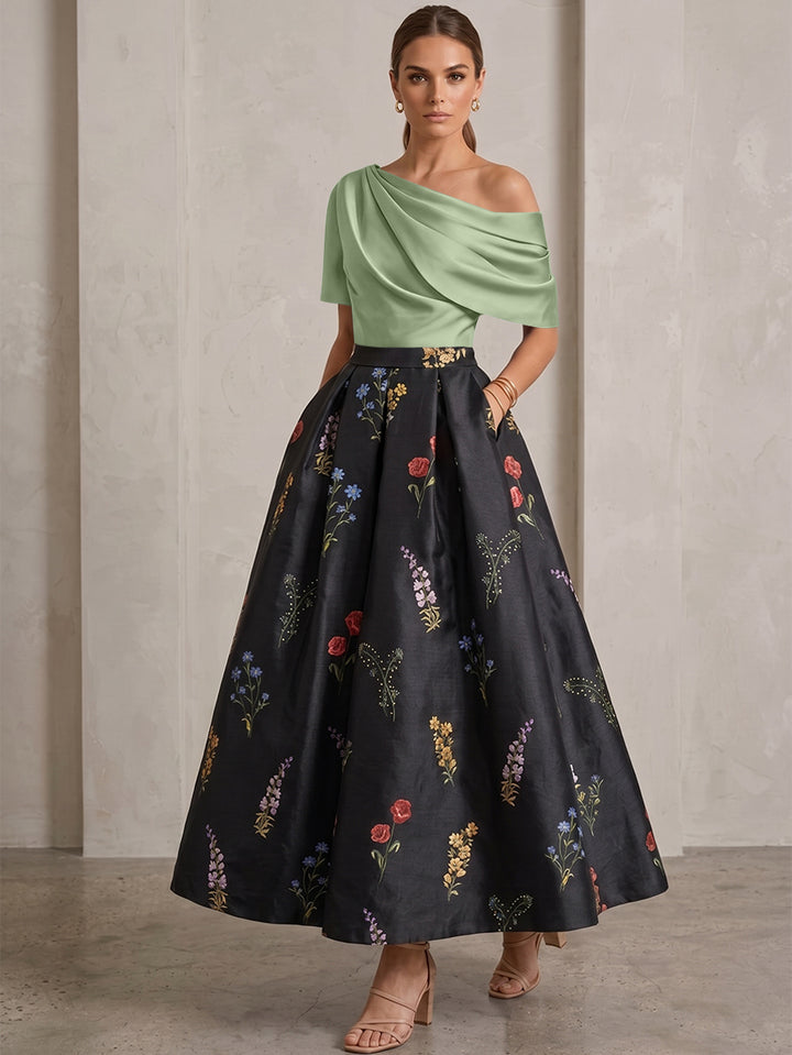 Robe Ligne A/Princesse, Une Épaule, pour mère de la mariée, longueur de la Cheville, Sans Courtes