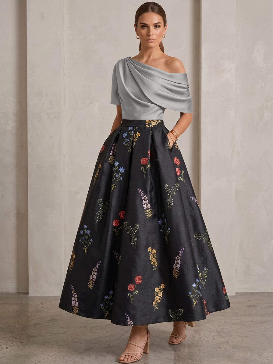 Robe Ligne A/Princesse, Une Épaule, pour mère de la mariée, longueur de la Cheville, Sans Courtes